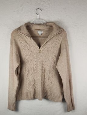 J. Crew Factory Beige Cable Knit Quarter Zip Sweater Women's Large